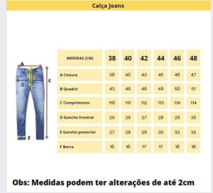 tamanho calça